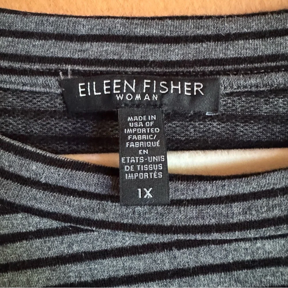 Eileen Fisher Striped Tencel Tunic Top Gray Black Long Sleeve 1X - Picture 3 of 8